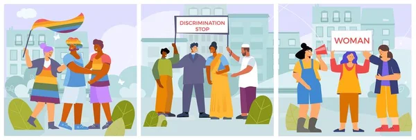 Discrimination Activists Compositions Set — стоковый вектор