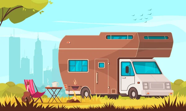 Camping Composição dos desenhos animados — Vetor de Stock