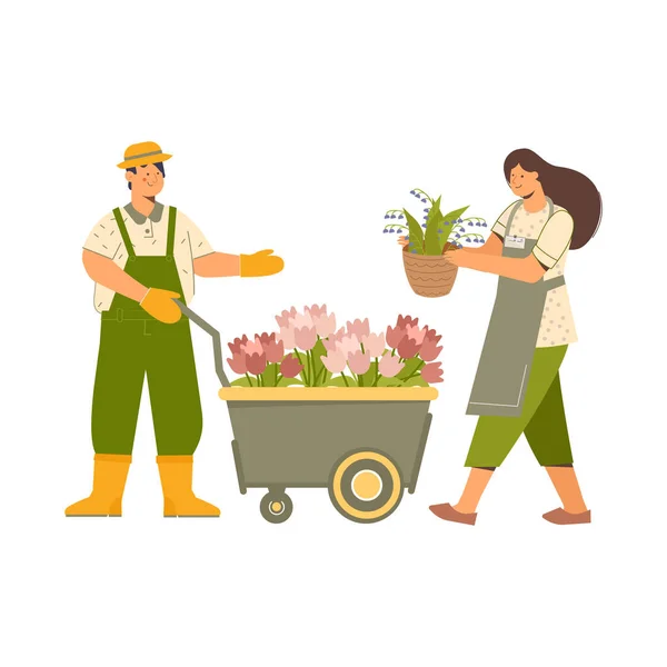 Floristen mit Trolley-Zusammensetzung — Stockvektor
