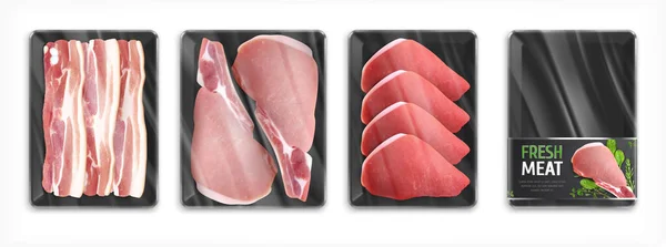 Conjunto realista de carne envasada — Archivo Imágenes Vectoriales