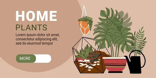 Inicio Plantas Banner Horizontal — Vector de stock