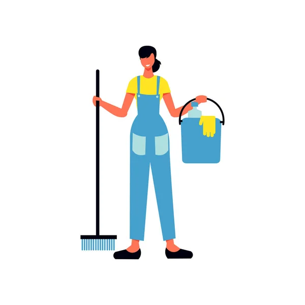 Female Cleaner Flat Composition — Stock Vector