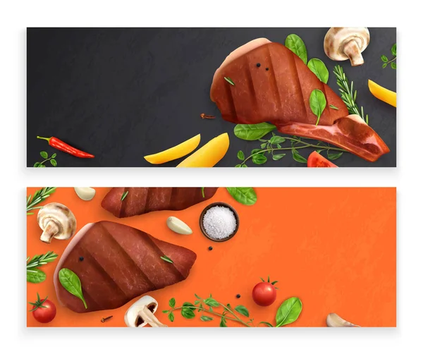 Banner mit gebratenem Fleisch und Gemüse — Stockvektor