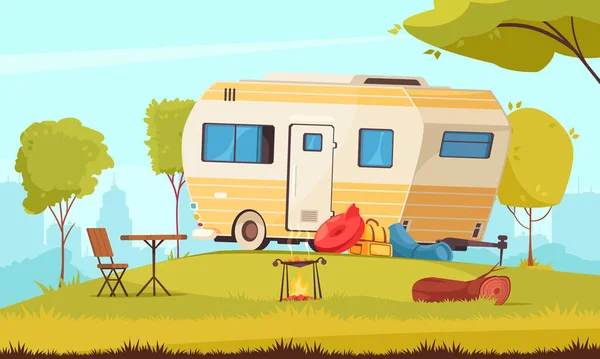Camping Cartoon Összetétel — Stock Vector