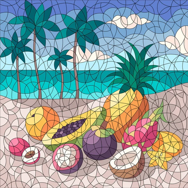 Frutas Praia Mosaico Composição — Vetor de Stock