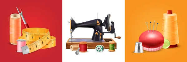 Máquina de coser conjunto cuadrado — Vector de stock