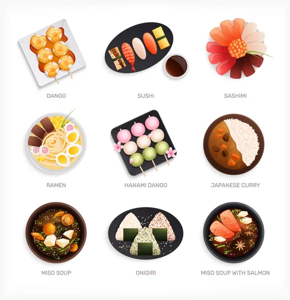 Platos japoneses Set plano — Vector de stock