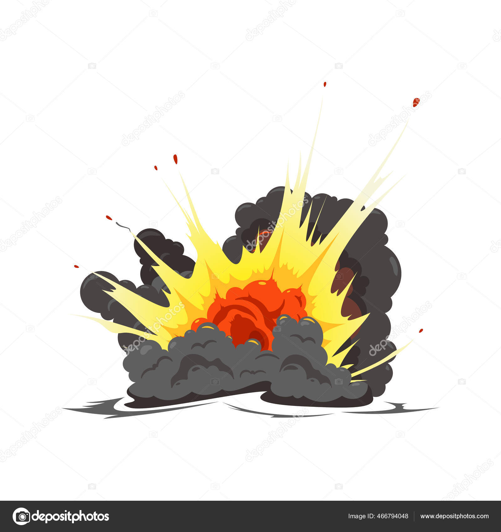 Composición de fuego en tierra de explosión Vector de stock #466794048 de  ©macrovector, image size:1600x1700