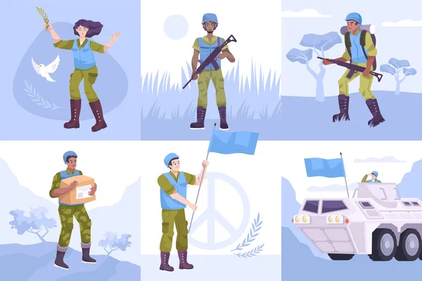 Flat Peacekeepers Komposition Icon Set — Stockvektor