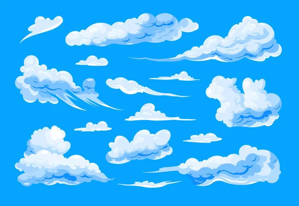 Sky Clouds Set On Blue Background — Stock Vector