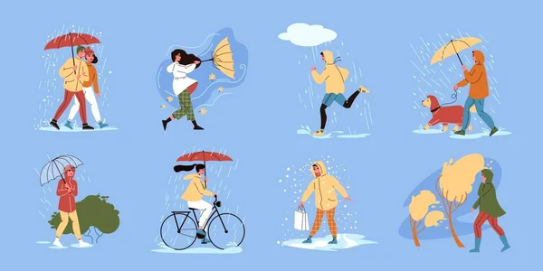 Caminhando com guarda-chuvas conjunto — Vetor de Stock