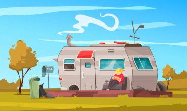 Mobile Home Trailer Cartoon Composition
