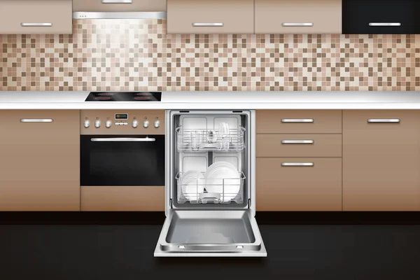 Dishwashing Machine Realistic Interior — 图库矢量图片