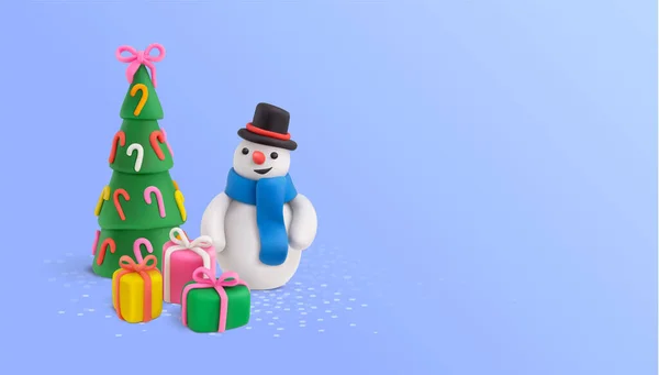 Snowman Christmas Plasticine Composition — стоковый вектор