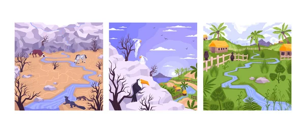 Tropical Village Landscapes Set — Image vectorielle