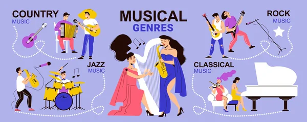 Musical Genres Musicians Infographics — Archivo Imágenes Vectoriales