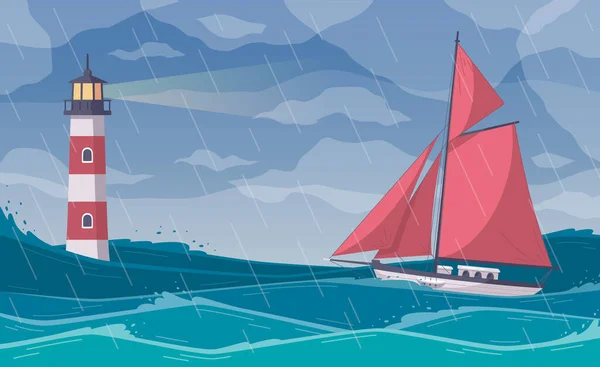 Yacht In Storm Composition —  Vetores de Stock