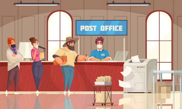 Post Office Queue Cartoon Composition — Image vectorielle