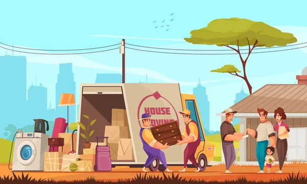 House Moving Cartoon Composition — 스톡 벡터