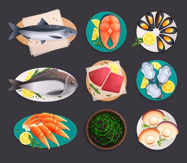 Sea Food Dishes Set — 图库矢量图片