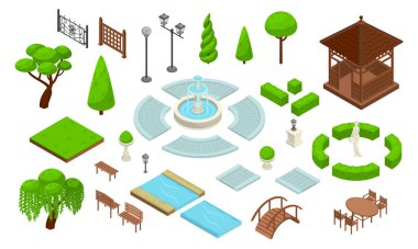 Landscape Design Park Isometric Constructor Icon Set clipart