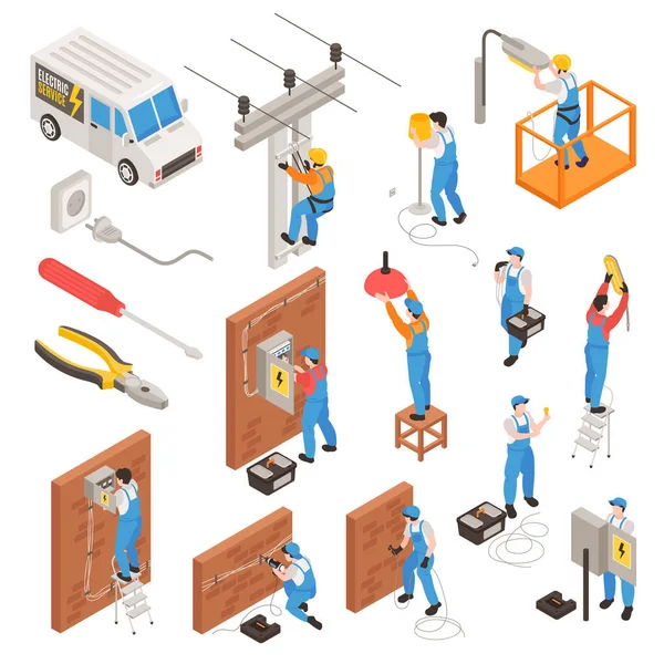 Electrician Isometric Icons Set — Image vectorielle