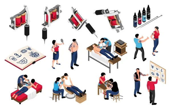 Tattoo Artist Isometric Set — Stok Vektör