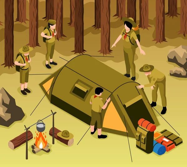 Scout Camp Isometric Illustration — Archivo Imágenes Vectoriales