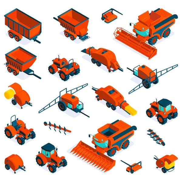 Isometric Agricultural Farm Equipment Set — 스톡 벡터