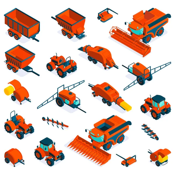 Isometric Agricultural Farm Equipment Set — Archivo Imágenes Vectoriales