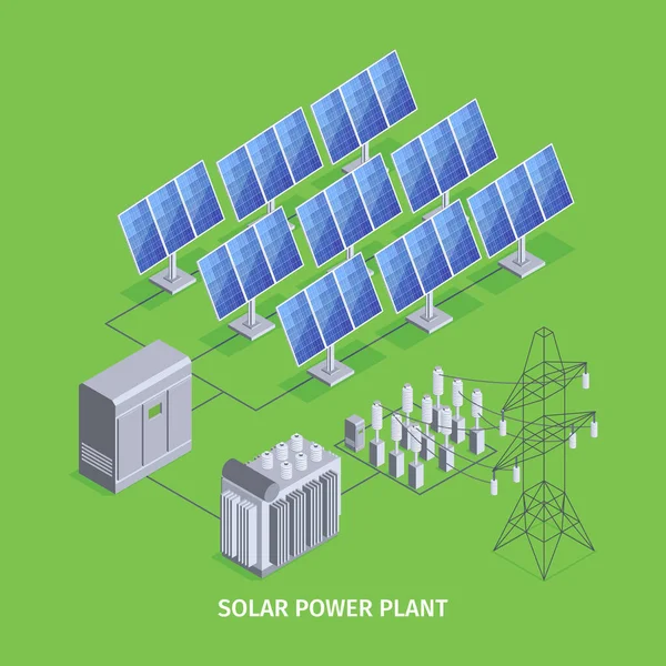 Solar Power Plant Green Background — Archivo Imágenes Vectoriales