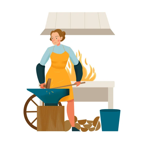 Flat Woman Blacksmith Illustration — Stockvektor