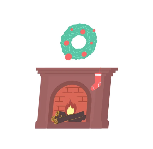 Fireplace Wreath Christmas Composition — стоковый вектор
