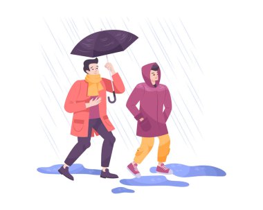 Rainy Weather People Composition