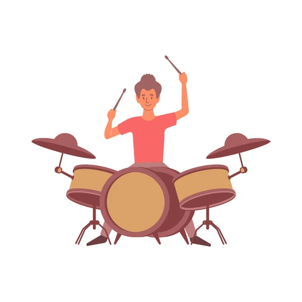 Playing Drums Flat Composition — Stockvektor