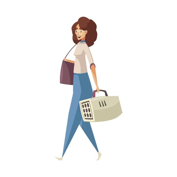 Woman With Pet Carrier — Stock Vector