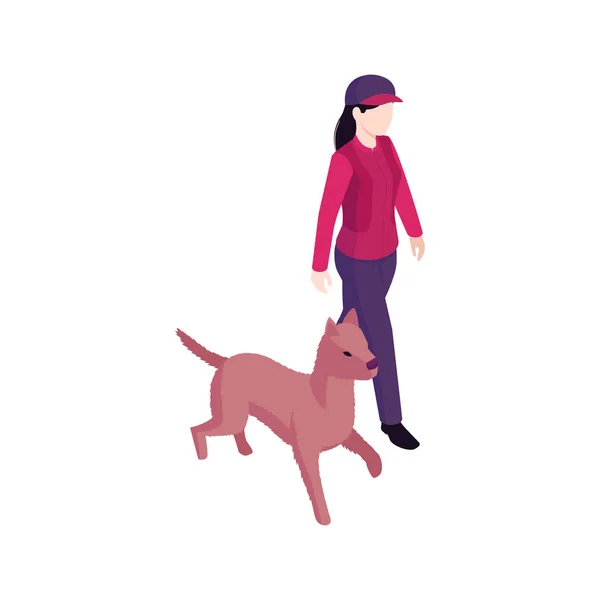 Girl Dog Walk Komposition — Stockvektor