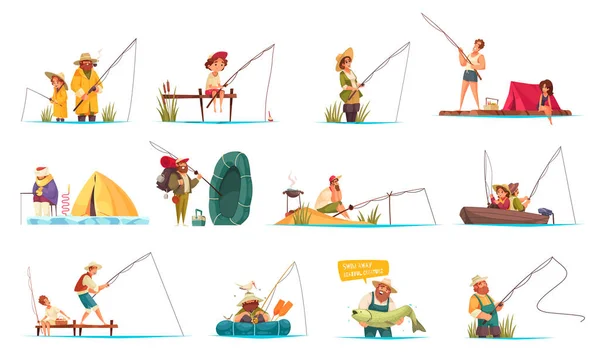 Pesca recreativa conjunto de dibujos animados — Archivo Imágenes Vectoriales