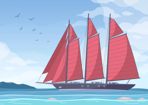 Red Sail Yacht Samenstelling — Stockvector