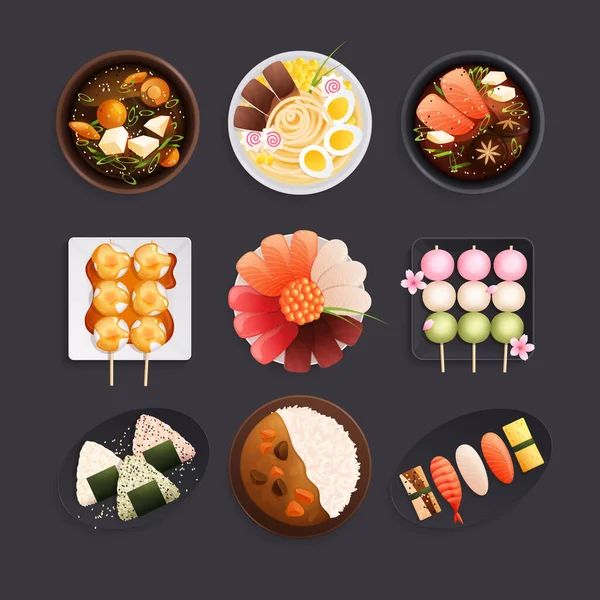 Japanese Traditional Food Composition — Stock Vector