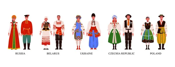 Ensemble de costumes européens traditionnels — Image vectorielle