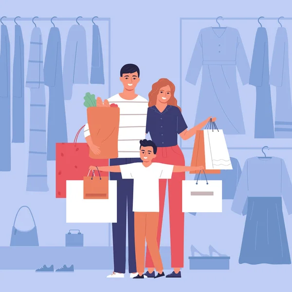 Famiglia Shopping Illustrazione — Vettoriale Stock