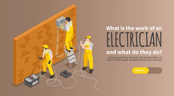 Cartel isométrico del electricista — Vector de stock