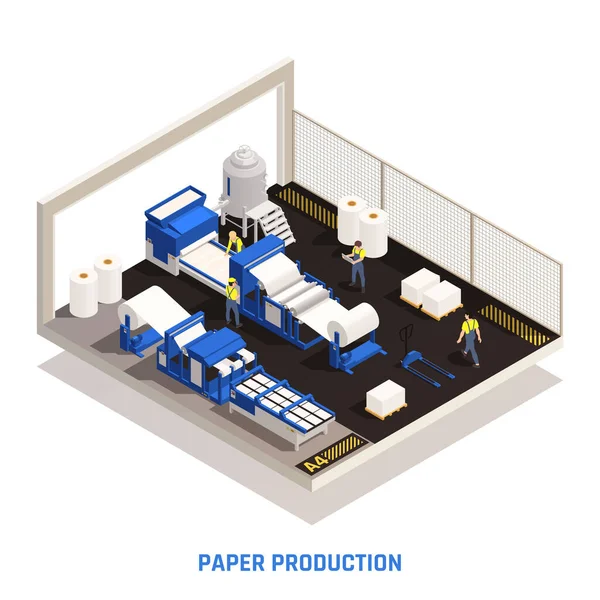 Isometrische voorstelling van de papierproductie — Stockvector