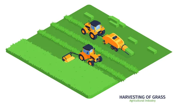 Cosecha de hierba Ilustración de vectores isométricos — Archivo Imágenes Vectoriales