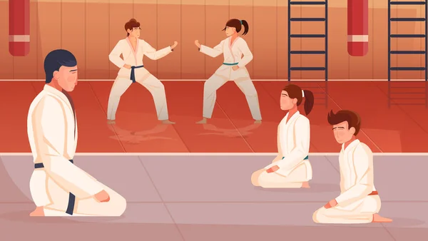 Artes marciales para niños Fondo plano — Archivo Imágenes Vectoriales