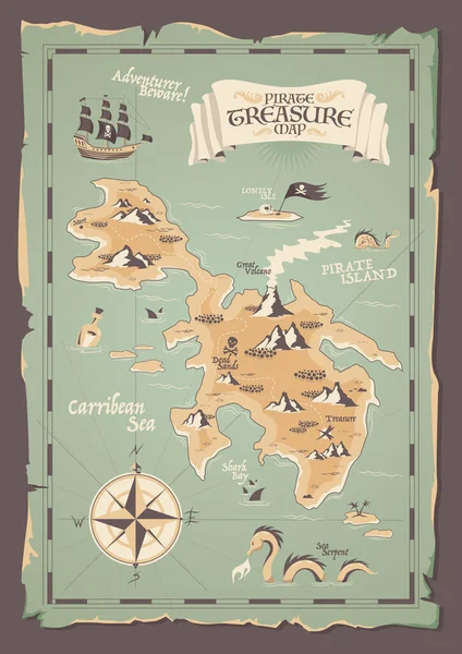 Mapa pirata Grunge Ilustração — Vetor de Stock