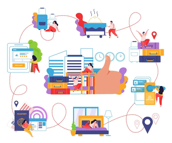 Hostel en toeristen platte infographics — Stockvector