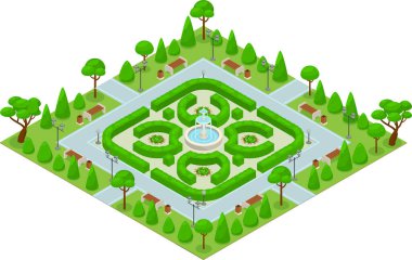 Isometric Renkli Peyzaj Tasarımı Park Kavramı