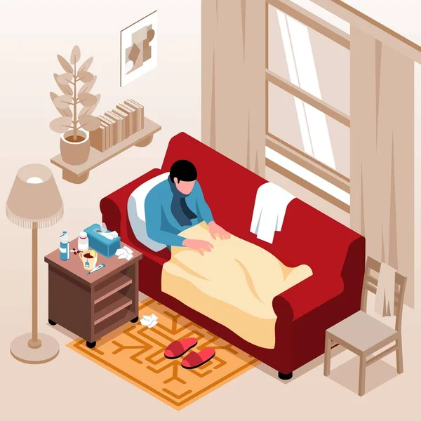 Composición fría en la cama — Vector de stock